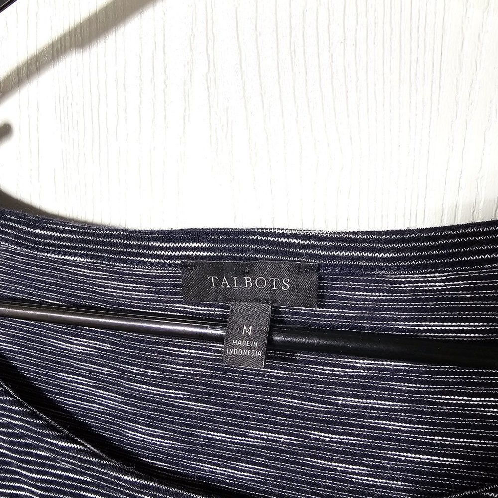 TALBOTS NAVY BLUE & WHITE Striped Cotton Boho Long Sleeve Sheath Dress Size M - Picture 4 of 6